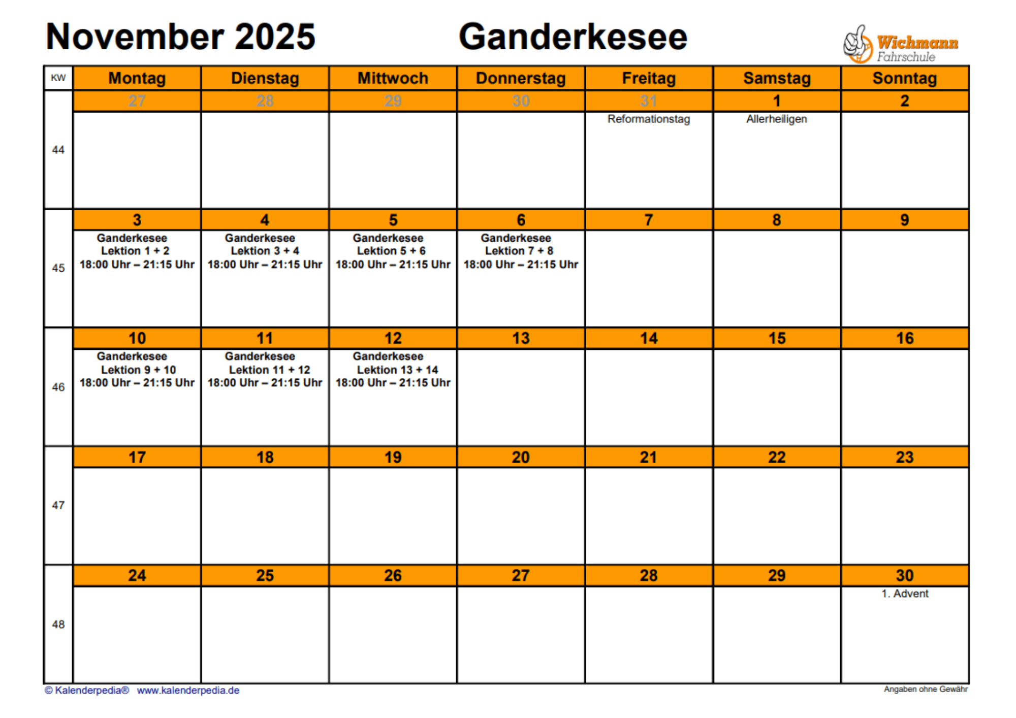 NEU Theorieplan Fahrschule November 2025 Ganderkesee